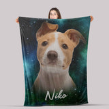 Personalized Custom Dog/Cat Portrait Galaxy Fleece/Sherpa Blanket, Dog Mom Gift Blanket