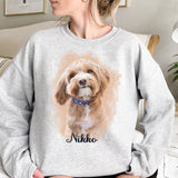 Custom Watercolor Pet Dog Cat Portrait on Sweatshirt, Pet Dog Cat Photo Sweatshirt