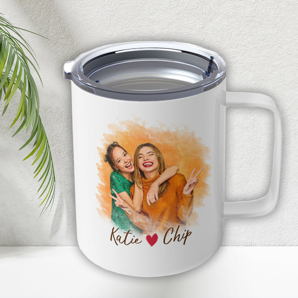 Personalized Best Friend Portrait Insulated Mug, Best Friend Photo on Insulated Mug