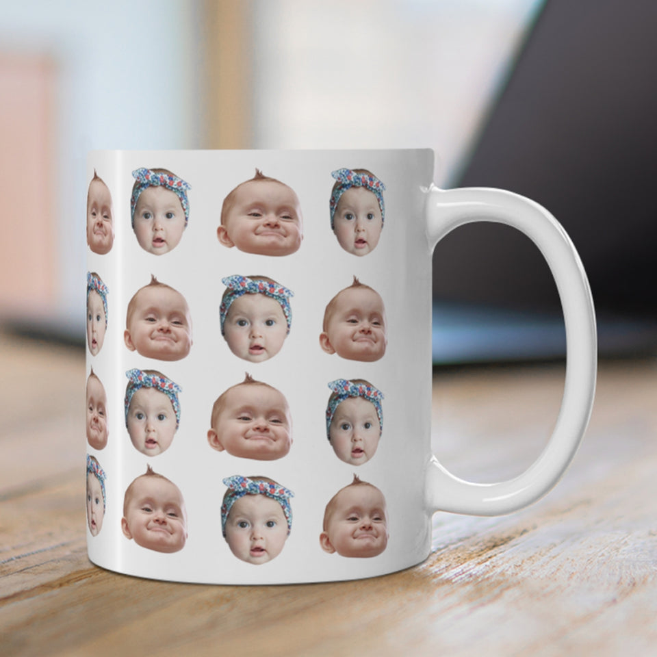 Custom Baby Face Mug, Funny Coffee Cup Gift for Mom, Dad, Grandma, Grandpa