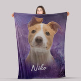 Personalized Custom Dog/Cat Portrait Galaxy Fleece/Sherpa Blanket, Dog Mom Gift Blanket