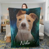 Personalized Custom Dog/Cat Portrait Galaxy Fleece/Sherpa Blanket, Dog Mom Gift Blanket