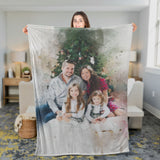 Personalized Christmas Gift Family Photo Watercolor Fleecee/Sherpa Blanket