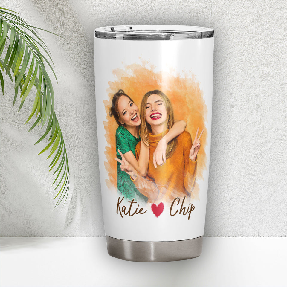Personalized Best Friend Portrait Fat Tumbler, Best Friend Photo on Fat Tumbler