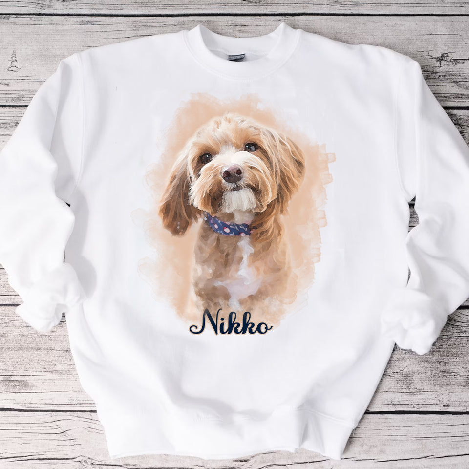 Custom Watercolor Pet Dog Cat Portrait on Sweatshirt, Pet Dog Cat Photo Sweatshirt