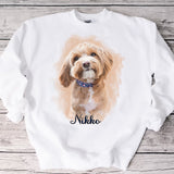Custom Watercolor Pet Dog Cat Portrait on Sweatshirt, Pet Dog Cat Photo Sweatshirt