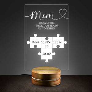 Mom You Are The Piece That Holds Us Together, Custom Mothers Day Gift Puzzle Personalized Plaque LED Night Light