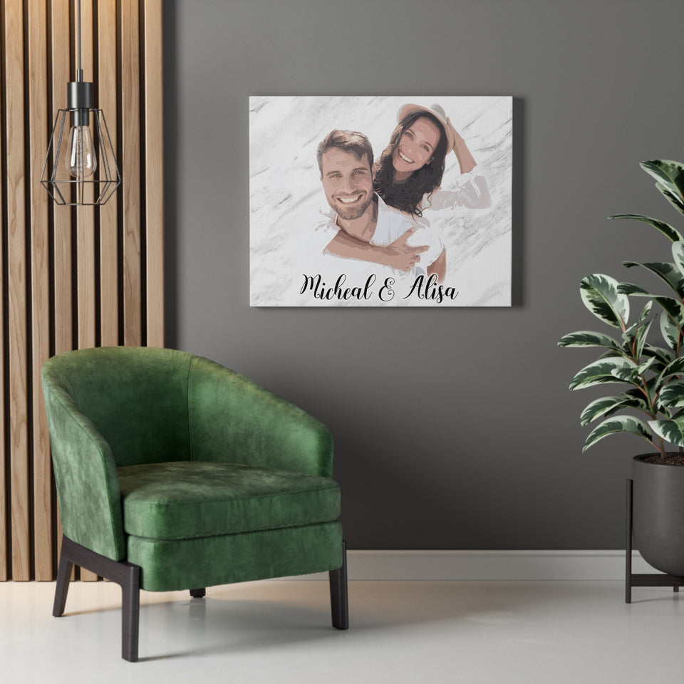 Personalized Couple Watercolors Portrait Canvas, Couples Painting Portraits Wall Art