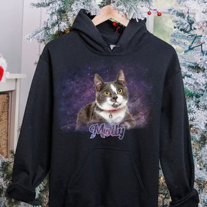 Personalized Galaxy Cat Hoodie, Personalized Cat Picture Hoodie, Custom Cat Photo Sweatshirt