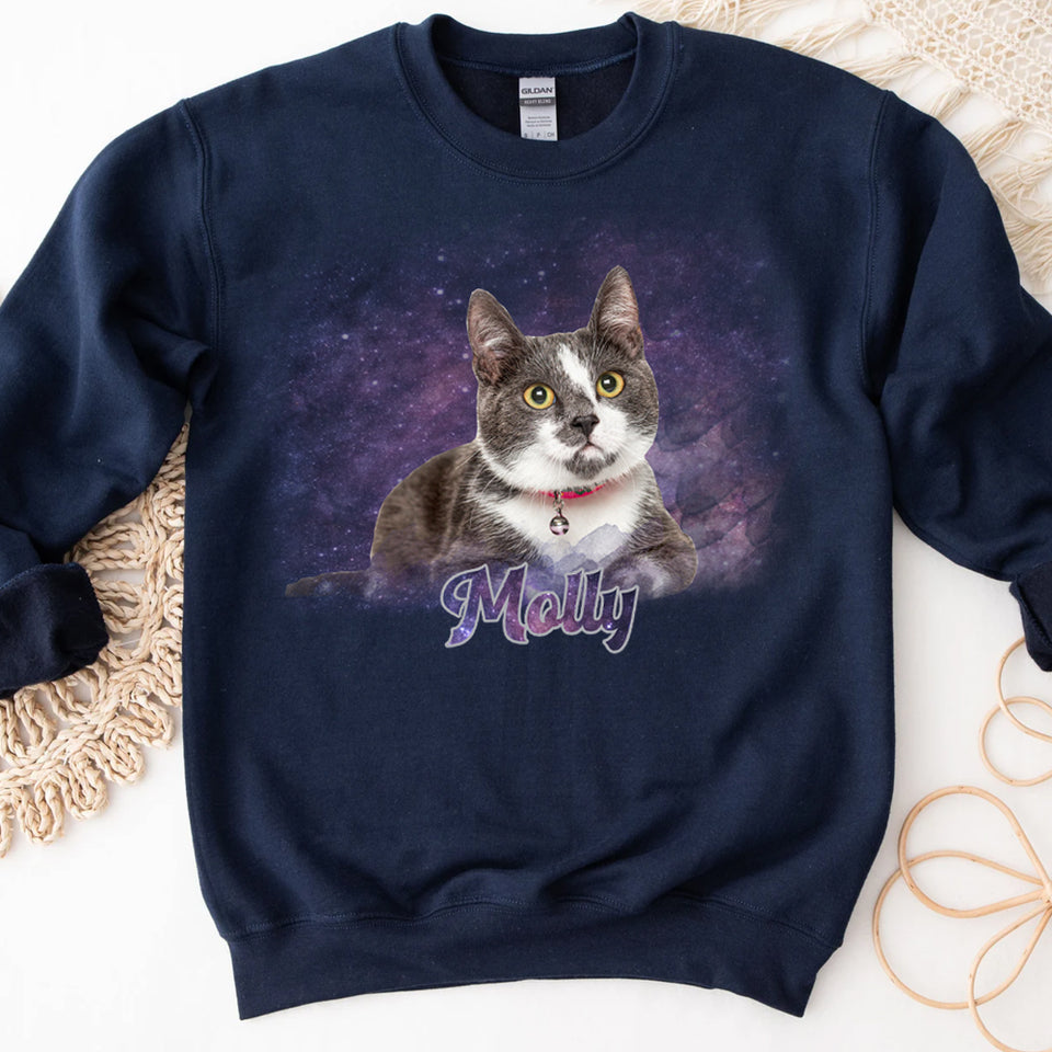 Personalized Galaxy Cat Hoodie, Personalized Cat Picture Hoodie, Custom Cat Photo Sweatshirt