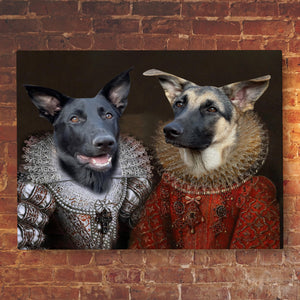 Custom Pet Portrait, Royal Pet Portrait, Gift Pet Portrait Regal Set Of 2 Pets,Dog Portrait,Loss,Dog Passed Away, King Queen Dog