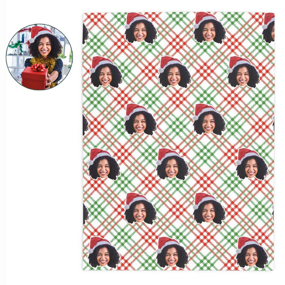 Custom Any Photo Face Funny Christmas Plaid Fleecee/Sherpa Blanket