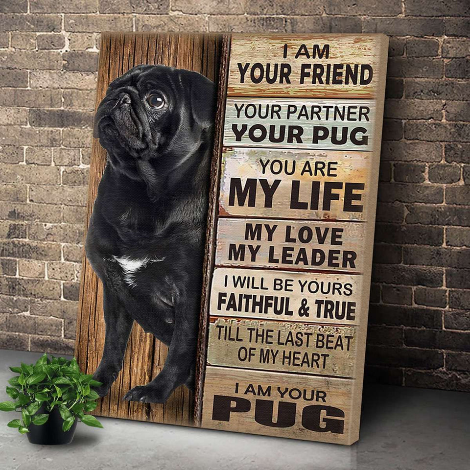 Black Pug Dog Premium Wall Art Canvas, Dog Mom Gift, Dog Dad Gift, Pet Owner Gifts, Custom Dog Portrait Canvas