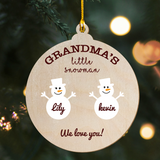 Personalized Grandma's Little Snowman Christmas Ornament, Custom Name Wood Print Ornament