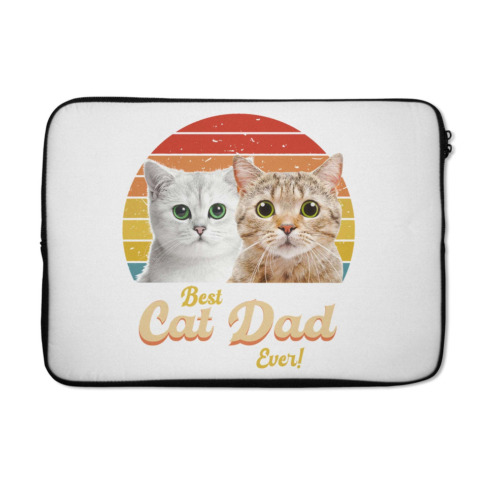 Best Cat Dad Ever Personalized Cat Photo Vintage Retro Laptop Sleeve - GreatestCustom