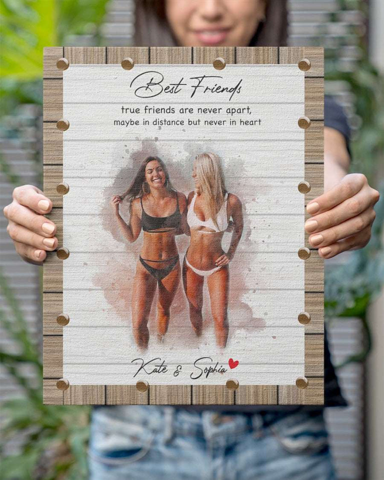 Best Friend Gift Personalized Canvas Wall Art, Bestie Canvas, BFF Gift Canvas, Friendship Watercolor Canvas