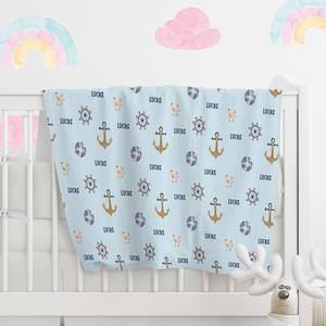 Personalized Baby Name Blanket, Nautical Blanket, Toddler Custom Blanket