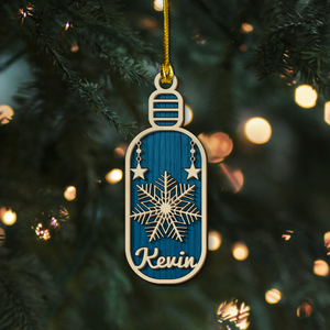 Custom Name Christmas Ornament, Snowflake Layered Wood Ornament