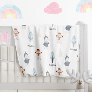 Personalized Baby Name Blanket, Snowman Blanket, Toddler Custom Blanket
