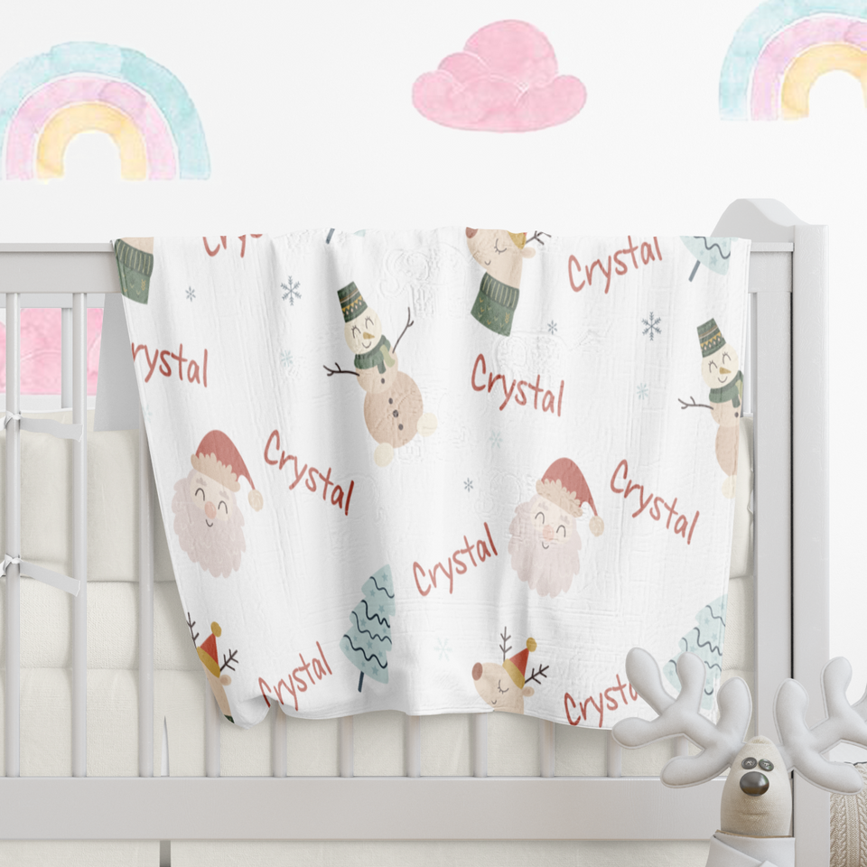 Personalized Baby Name Blanket, Groovy Christmas Name Blanket, Toddler Custom Blanket