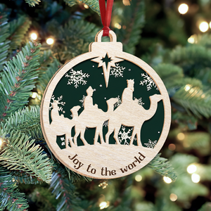 Custom Quote Nativity Ornament Layered Wood Ornament, Joy To The World Ornament