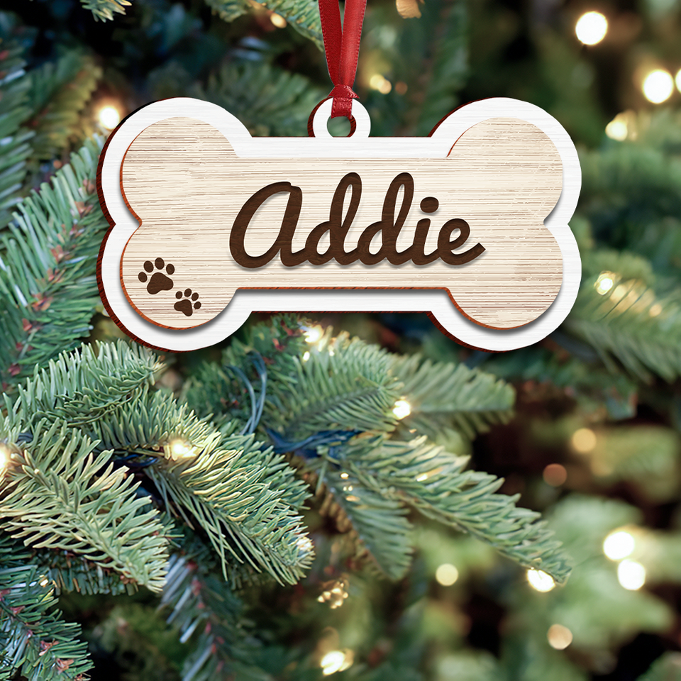 Custom Dog Bone Christmas Ornament, Holiday Ornament Pet, Pet Gift Laser Cut Ornament