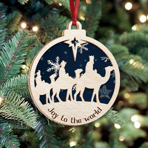 Custom Quote Nativity Ornament Layered Wood Ornament, Joy To The World Ornament