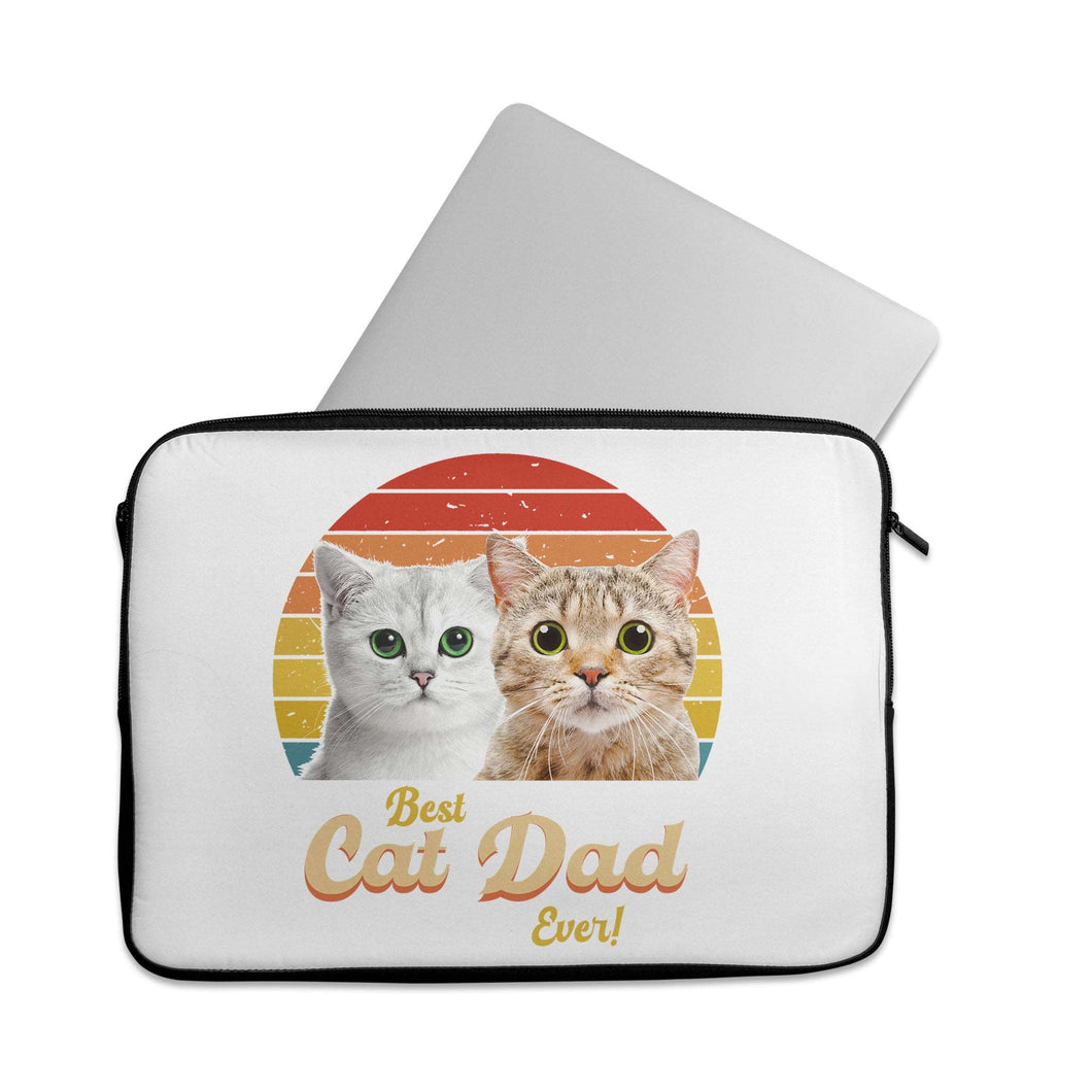 Best Cat Dad Ever Personalized Cat Photo Vintage Retro Laptop Sleeve - GreatestCustom