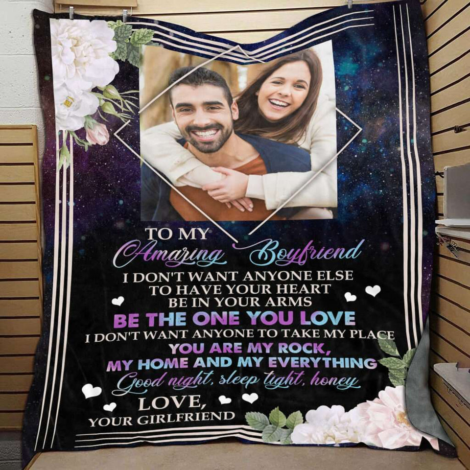 Boyfriend Gift, Christmas Birthday Gift For Boyfriend, Personalized Photo To My Amazing Boyfriend Fleece Blanket