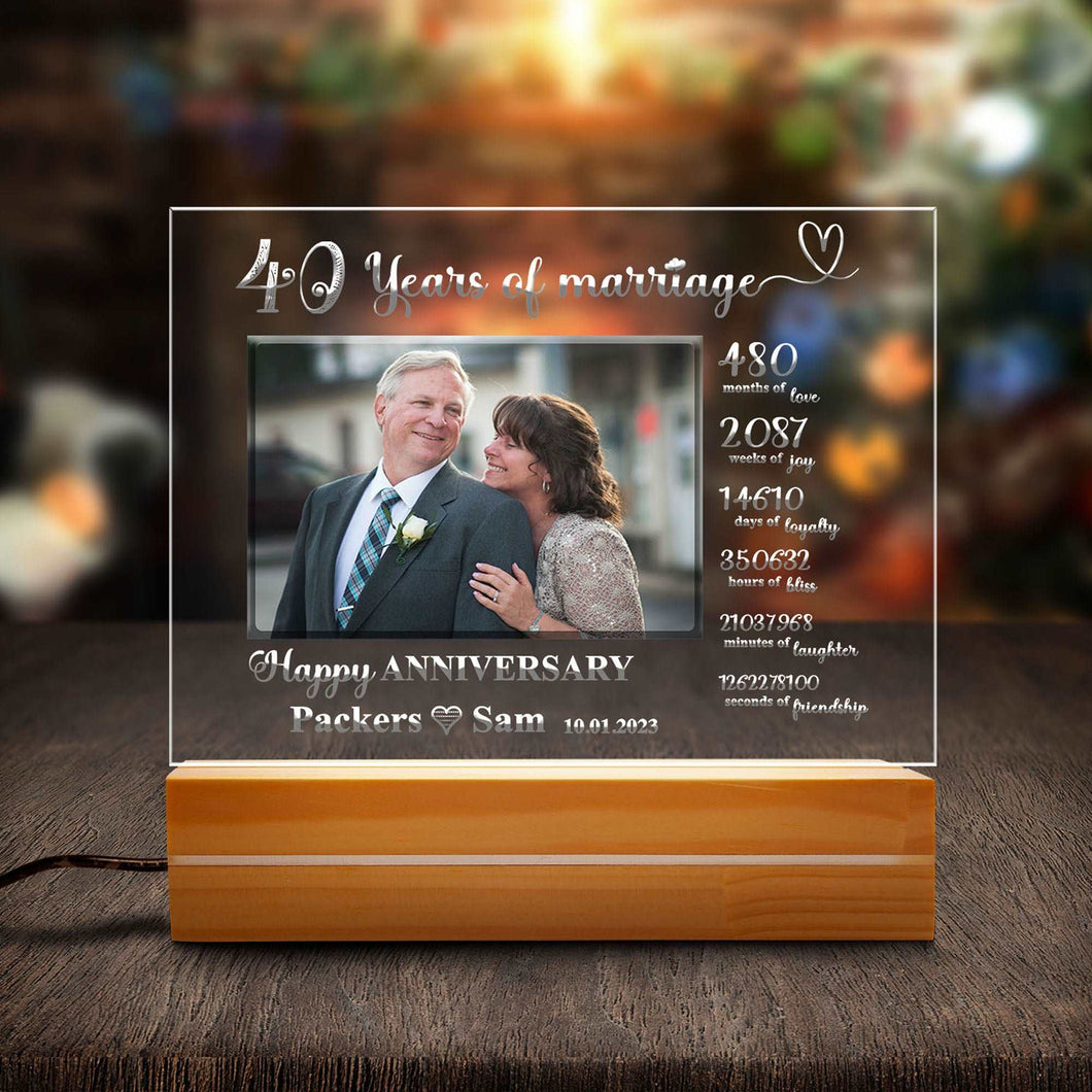 40 Years of Marriage Months, Weeks, Days, Hours, Weeks 40th Anniversary Gift Personalized Acrylic Plaque LED Lamp Night Light