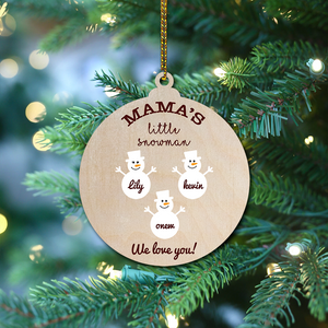 Personalized Grandma's Little Snowman Christmas Ornament, Custom Name Wood Print Ornament