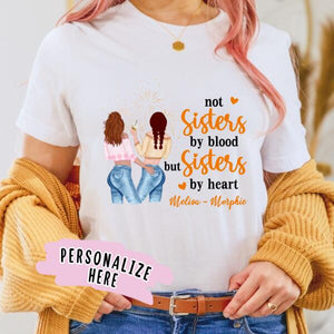 Personalized Fall Bestie Sister Shirt, Sister Gift, Friends Gift, Not Sisters By Blood But Sisters By Heart Shirt