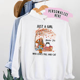 Personalized Girl Loves Cat Fall Season Hoodie, Cat Mom Gift, Cat Mom Hoodie, Gift For Cat Lovers