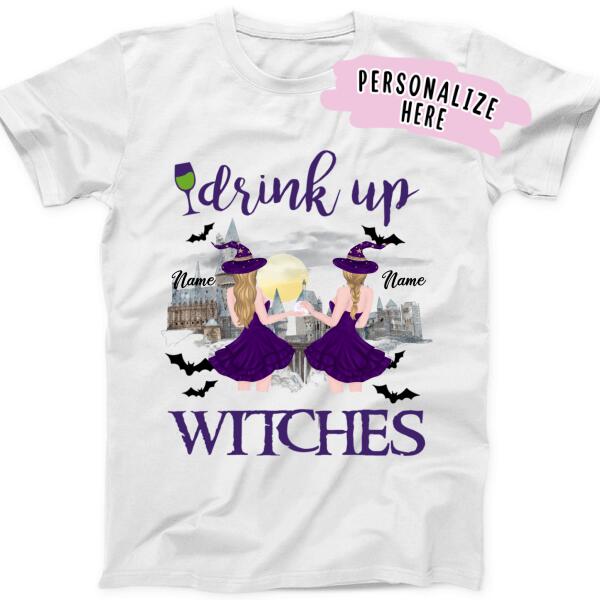 Personalized Drink Up Witches Best Friend Premium Shirt, Halloween Girls Gift , Halloween Best Friends Shirt