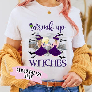 Personalized Drink Up Witches Best Friend Premium Shirt, Halloween Girls Gift , Halloween Best Friends Shirt