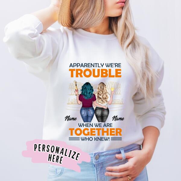 Personalized Fall Bestie Friend Trouble Together Sweatshirt, Bff Sweatshirt, Sister Gift