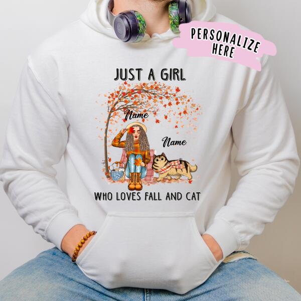 Personalized Girl Who Loves Fall And Cat Hoodie, Gift For Cat Lovers