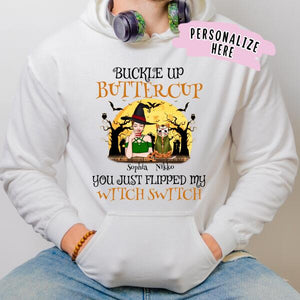 Personalized Halloween Buckle Up Witch and Cat Hoodie