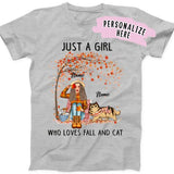 Personalized Girl Who Loves Fall And Cat Premium Shirt, Gift For Cat Lovers