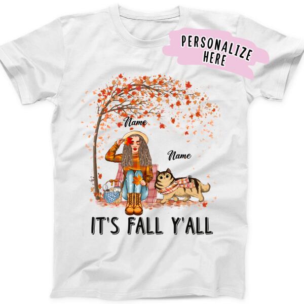 Personalized It's Fall Girl And Cat Premium Shirt, Gift For Cat Lovers