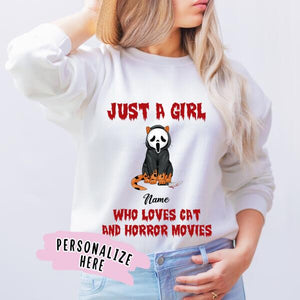 Personalized Halloween Just A Girl Who Loves Cats Sweatshirt, Custom Up to 5 Cats