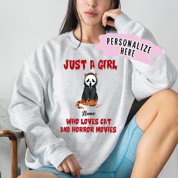 Personalized Halloween Just A Girl Who Loves Cats Sweatshirt, Custom Up to 5 Cats