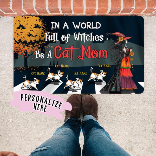 Personalized Cat Lovers Halloween Gift Doormat, Gift For Cat Lovers, Funny Halloween