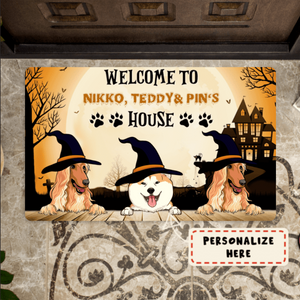 Personalized Halloween Welcome To Dog's House Doormat, Custom Up to 4 Dogs