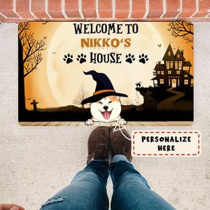Personalized Halloween Welcome To Dog's House Doormat, Custom Up to 4 Dogs