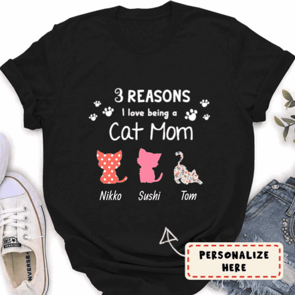 Cat Mom Pattern Personalized Cat Mom Shirt, Custom Up To 3 Cats