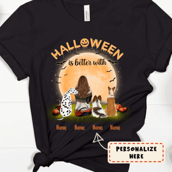 Personalized Halloween is Better With Dogs Premium Shirt, Custom Up To 3 Dogs