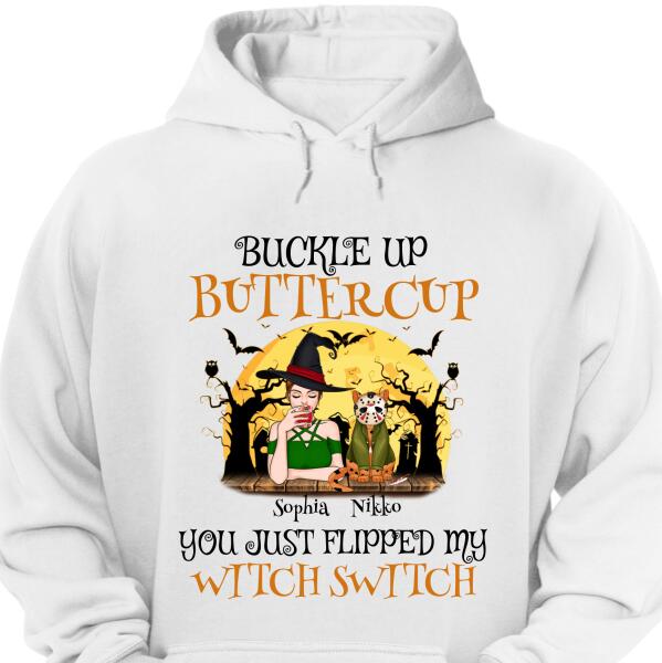 Personalized Halloween Buckle Up Witch and Cat Hoodie