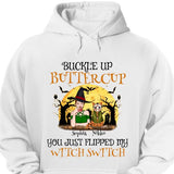 Personalized Halloween Buckle Up Witch and Cat Hoodie