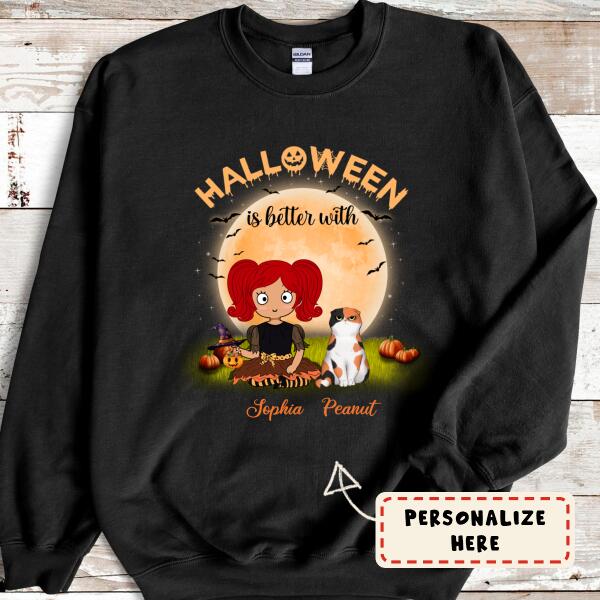 Personalized Halloween Is Better With Cats Sweatshirt, Custom Up To 3 Cats